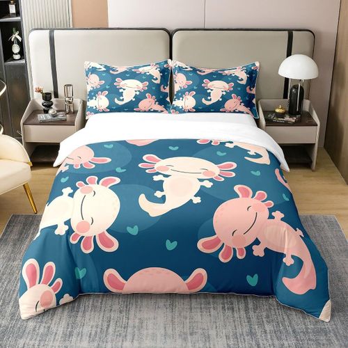 Axolotl ¿C Housse De Couette, Joli Ensemble De Literie ¿¿ Bulles Bleues, Animaux Sauvages, Roses, Pour Enfants, Gar?Ons Et Filles, Dessin Anim¿¿, Cr¿¿Ature Kawaii Ro