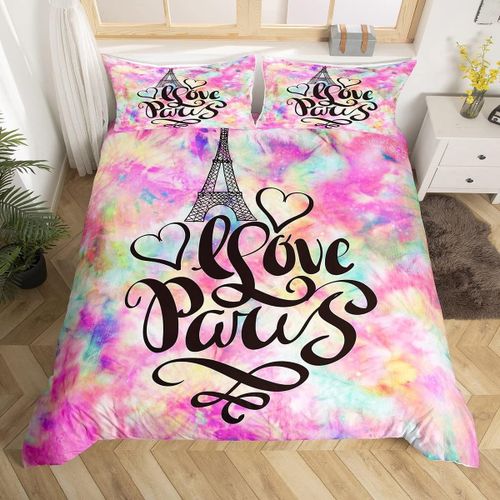 Tour Eiffel Housse De Couette Double Cravate Colorant Graffiti Design Ensemble De Literie Pour Enfants Adolescents Filles Gar?Ons Chambre D¿¿Cor C¿¿L¿¿Bre Ville Construire