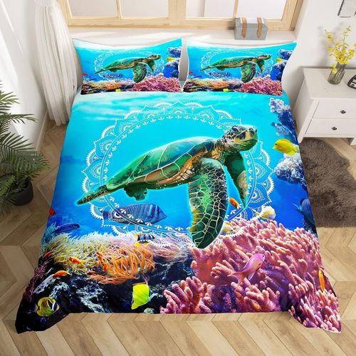 Housse De Couette En Forme De Tortue De Mer, Ensemble De Literie Avec Poissons Tropicaux Hawa?Ens, Vie Marine, Pour Enfants, Adolescents, Gar?Ons Et Filles, Chambre Avec