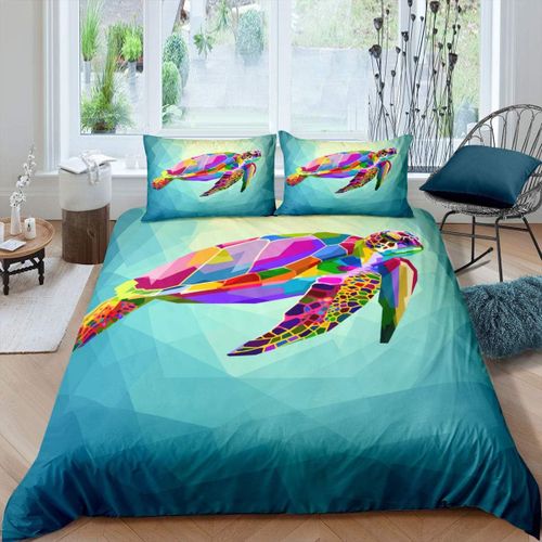 Housse De Couette ¿¿ Motif De Tortue De Mer Color¿¿E, Housse De Couette De Fond G¿¿Om¿¿Trique Pour Enfants Et Adolescents, Ensemble De Literie Douce