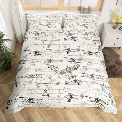 Housse De Couette En Forme D'avion Pour Enfants, Ensemble De Literie Avec Croquis D'avion, D¿¿Cor De Chambre Pour Gar?Ons Et Adolescents, Housse De Couette Sur Le Th¿¿Me Vo