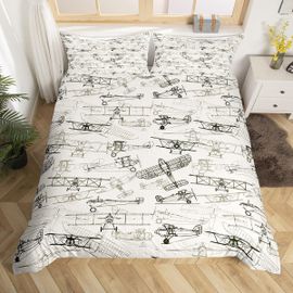 Housse De Couette En Forme D'avion Pour Enfants, Ensemble De Literie Avec Croquis D'avion, D¿¿Cor De Chambre Pour Gar?Ons Et Adolescents, Housse De Couette Sur Le Th¿¿Me Vo