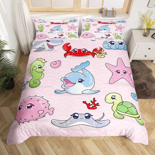 Housse De Couette Imprim¿¿E Animaux Marins, Ensemble De Literie Imprim¿¿ Requin, Hippocampe, Poulpe, Crabe, Dauphin, Tortue, ¿¿Toile De Mer, Pour Enfants Gar?Ons, Vie Marine