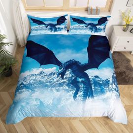 Ensemble De Literie Imprim¿¿ Dragon, Housse De Couette De Montagne De Neige Pour Enfants, Adolescents, Gar?Ons Et Filles, Housse De Couette Dragon, D¿¿Coration De Chambre W