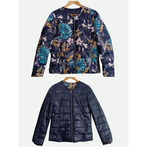 Doudoune Reversible Bleu Marine Feuilles Et Fleurs Multicolore Et Bleu Marine Uni. Promod. Taille 36