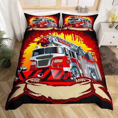 Parure De Lit Avec Moteur De Pompier Rouge, Housse De Couette Avec Flamme Br?Lante, Pour Gar?Ons Et Filles, Pour Enfants, Camion De Lutte Contre L'incendie
