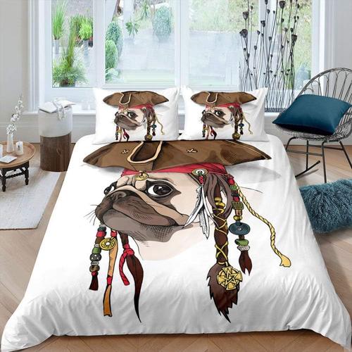 Parure De Lit Motif Visage De Chien Pirate, Ensemble De Literie Pour Enfants Et Adolescents, Housse De Couette ¿¿ Fond Blanc, Housse De Couette En Polyester Doux