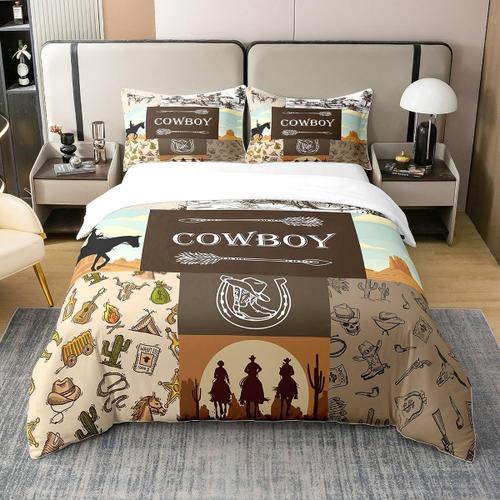 Parure De Lit Cowboy Occidental, Housse De Couette, Crane De Vache, Fer ¿¿ Cheval, Cactus Du D¿¿Sert, Pour Enfants, Adolescents, Adultes, Plumes Tribales, Fl¿¿Che, Rouille