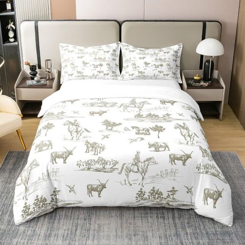 Cowboys Housse De Couette Western Horse Cavaliers Animaux Sauvages Vache Ensemble De Literie Pour Enfants Adolescents Adultes Jungle Arbres Ferme Rustique