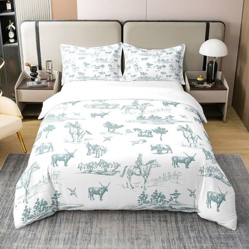 Housse De Couette De Ferme Rustique, Ensemble De Literie Pour Cavaliers De Chevaux De Cowboy Occidental, Pour Enfants, Adolescents Et Adultes, Aquarelle, Bleu Sarcelle, A