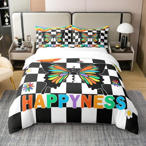 Housse De Coussin Papillon Color¿¿E, Ensemble De Literie ¿¿ Rayures Arc-En-Ciel, Damier Noir Et Blanc, Pour Enfants, Adolescents Et Adultes, Dessin Anim¿¿