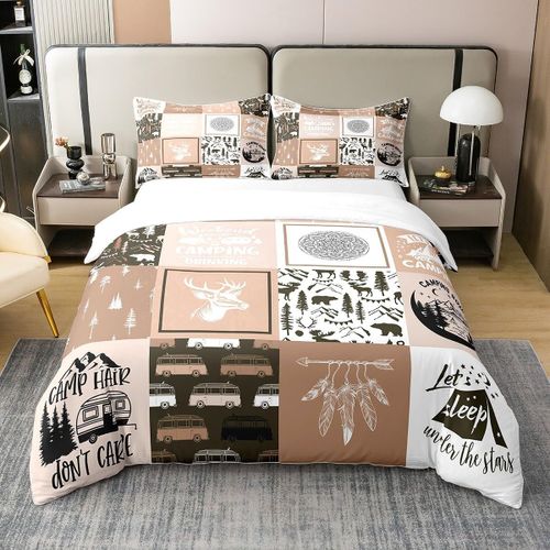Parure De Lit Avec Housse De Couette En Bois, Aquarelle, Grille Marron, Mandala Exotique, Pour Enfants, Adolescents, Adultes, Animaux Sauvages, Arbres De La Jungle, Camp