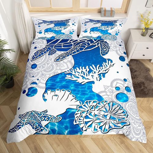 D Mer Tortue ¿¿Toile De Mer Housse De Couette Monde Sous-Marin Ensemble De Literie Pour Enfants Filles Gar?Ons Chambre D¿¿Cor Mandala Motif Confort