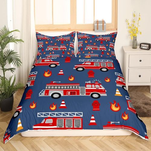Housse De Couette De Voiture De Dessin Anim¿¿, Ensemble De Literie De Camion De Pompier Pour Enfants, Gar?Ons Et Filles, D¿¿Cor De Chambre D'adolescent, Housse De Couette D