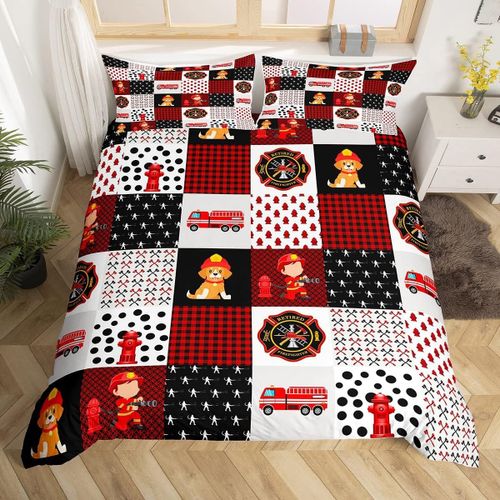 Housse De Couette Camion De Pompier, Ensemble De Literie De Voiture De Dessin Anim¿¿ Rouge Pour Enfants, Gar?Ons Et Filles, Housse De Couette De Pompier, V¿¿Hicule De Voitu