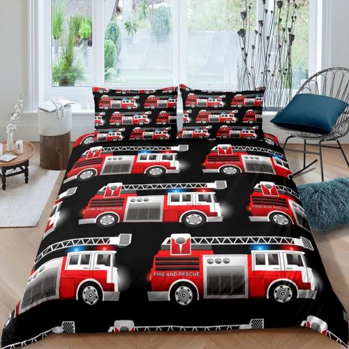 Housse De Couette Camion De Pompier, Ensemble De Literie Pour V¿¿Hicule De Pompier, Pour Enfants, Gar?Ons Et Filles, Housse De Couette ¿¿ Motif De Camion De Pompier, Noir E