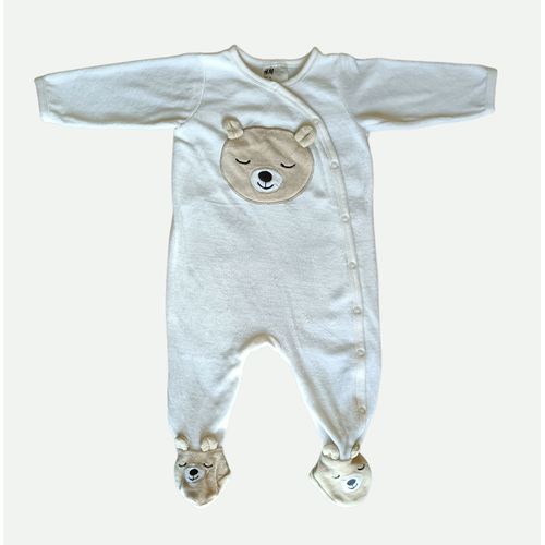 Grenouillere. Dors Bien. Pyjama A Pieds Creme Et Beige. Tete D'ours. H&m. Taille 6 / 9 Mois