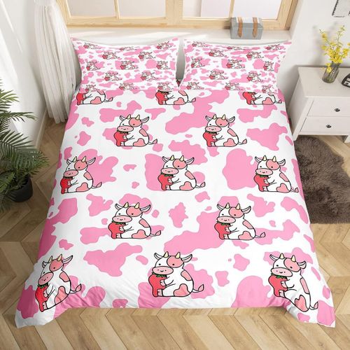Parure De Lit Motif Vache ¿¿ Lait, Housse De Couette, Th¿¿Me Animaux, Pour Enfants, Adolescents, Motif Vache Rose, Mignon Str