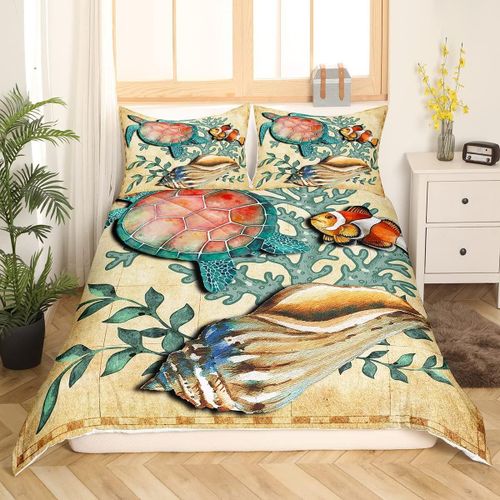Housse De Couette Tortue Oc¿¿An, Ensemble De Literie Pour Enfants, Gar?Ons Et Filles, Conque, Poisson De Mer, Vintage Sealife