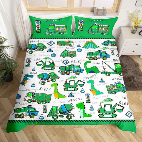 Ensemble De Literie De Construction Pour Enfants, Housse De Couette, Dessin Anim¿¿ Mignon, Dinosaure, King, Gar?Ons, ¿¿Quipement Doux, Camions, Pelle