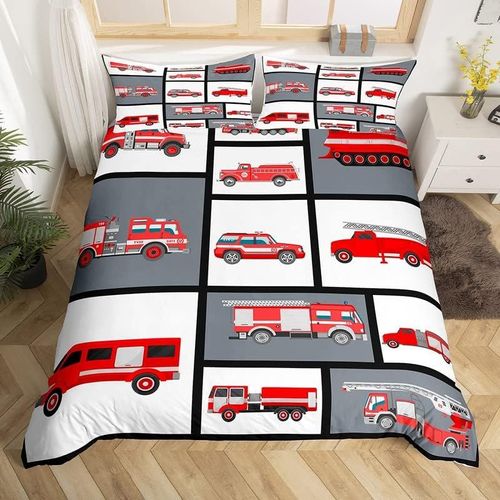 Parure De Lit Avec Camion De Pompier, Ensemble De Literie Pour Enfants Et Filles, Housse De Couette De Voiture, Pompier, Moteur De Pompier, Housse De Couette Pour Chambre