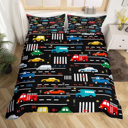 Housse De Couette Avec Feux De Circulation, Ensemble De Literie Complet Pour Voiture, Camion De Pompier Rouge, Housse De Couette Pour Enfants, Feux De Circulation