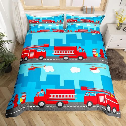 Parure De Lit Pour Voiture, Camion De Pompier, Housse De Couette Pour V¿¿Hicule De Pompier, Pour Enfants, Avion, Voiture De Dessin Anim¿¿, Rouge Ca