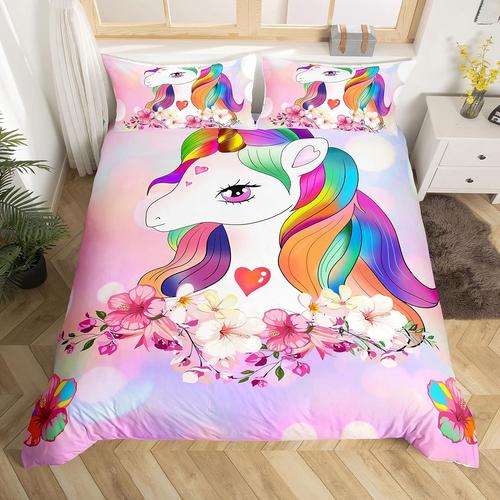 Parure De Lit Motif Licorne De Dessin Anim¿¿, Housse De Couette Imprim¿¿E Cheval De R¿ºve Pour Enfants, Gar?Ons Et Adolescents, D¿¿Cor Animal Mignon