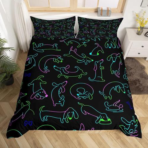 Parure De Lit Imprim¿¿E Chien De Dessin Anim¿¿, Ensemble De Literie Mignon, Housse De Couette Teckel Pour Enfants, Gar?Ons Et Filles, D¿¿Coration Fluorescente, Vert, Rose, B