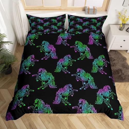 Housse De Couette Cheval Pour Filles, Parure De Lit Kawaii, Cheval Au Galop, Pour Enfants, Gar?Ons Et Femmes, Vert Fluorescent, Rose, Bleu, D¿¿Coration Confortable