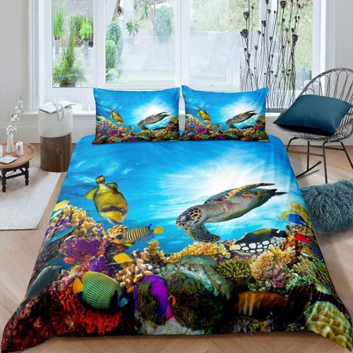 Housse De Couette Tortue De Mer, Ensemble De Literie Sur Le Th¿¿Me Des Poissons, Pour Enfants, Gar?Ons Et Filles, Adolescents, Monde Sous-Marin C
