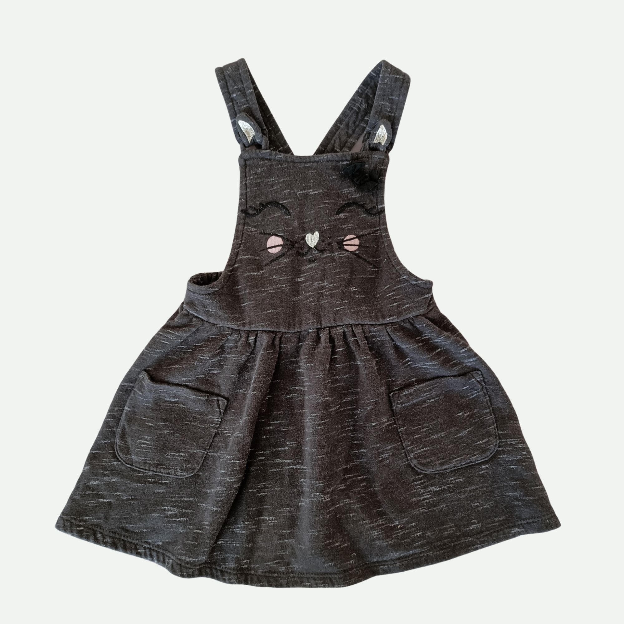 Robe Salopette Gris Anthracite A Tete De Chat Brode. C&a. Taille 4 Ans. 104 Cm