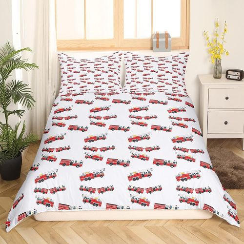 Ensemble De Literie De Voiture De Dessin Anim¿¿, Housse De Couette Imprim¿¿E Camion De Pompier Pour Enfants Gar?Ons Filles, Housse De Couette De Luxe Douce S Que