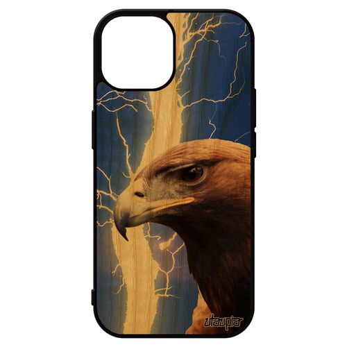 Coque Bois Antichoc Iphone 15 Silicone Aigle De Protection Royal Bleu Caoutchouc Animal Telephone Mobile Rapace Frêne Foudre