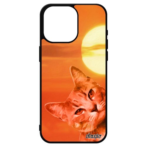 Coque Chat Iphone 15 Pro Max Silicone Couché De Soleil Souple Orange Animaux Felin Aluminium Dessin Design Ciel Chaton Lol Cat