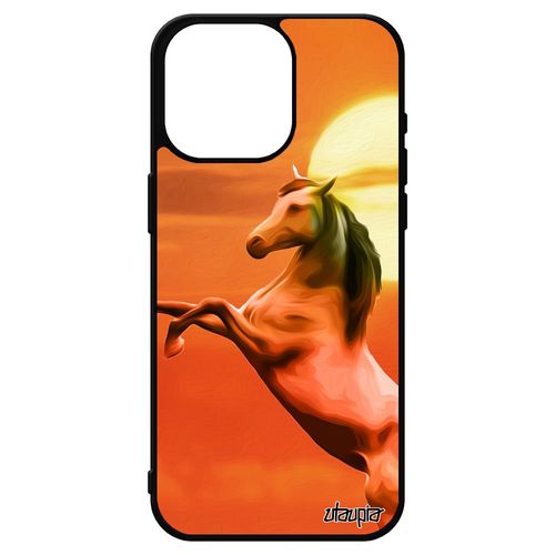 Coque Pour Iphone 15 Pro Max Silicone Cheval Orange Couché De Soleil Antichoc Mobile Animaux Poney Animal Etui Equitation Tpu
