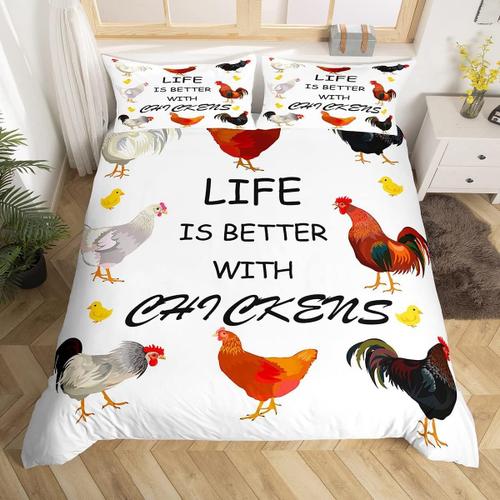 Ensemble De Literie Poule Roi Enfants Poulet Coq Housse De Couette Pour Gar?Ons Adolescents Animaux Mignons Housse De Couette Respirant Farmhou