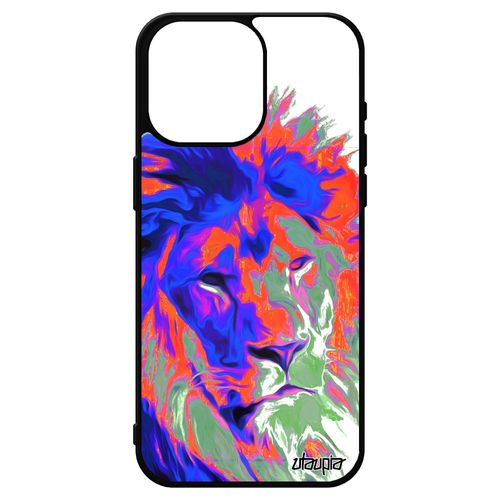 Coque Pour Iphone 15 Pro Max Silicone Lion Lionne Felin Pochoir Animal Case Fauve Pop Art Orange Metal Savane Roi Peinture
