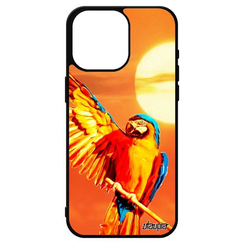 Coque De Protection Pour Iphone 15 Pro Max En Silicone Perroquet Design Perruche Exotique Orange Tropical Oiseau Personnalisé