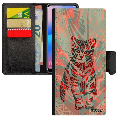 Coque Pour Iphone 15 Pro Max En Simili Cuir Rabat Portefeuille Chat 1000 Go Pu Design De Protection Rouge Matou Chaton Sauvage