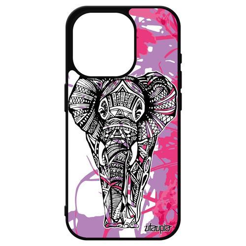 Coque Rigide Pour Iphone 15 Pro Silicone Elephant Graphique Tribal Sagesse Femme Azteque Ganesh Rose D'afrique Souple Feuilles