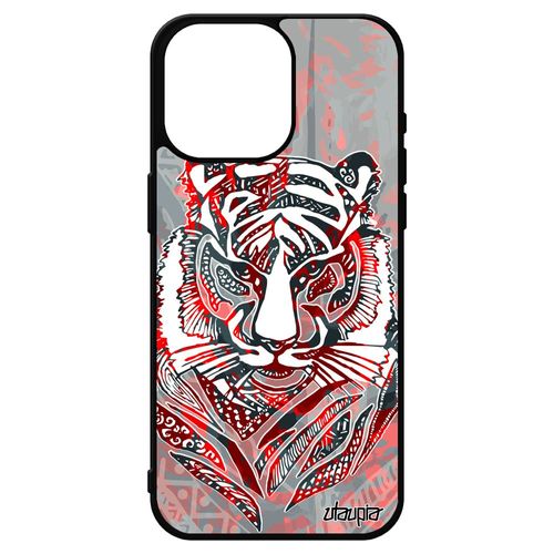 Coque Silicone Iphone 15 Pro Max Tigre Azteque Etui Plume Case Solide Tribal Metal Dessin Rouge Animal Predateur Ethnique De