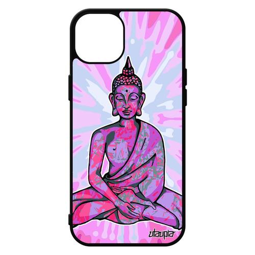 Coque Pour Iphone 15+ Plus Silicone Bouddha Rose Yoga Graphique Mobile Bouddhisme Tibet Cadeau D'anniversaire Image Soleil De