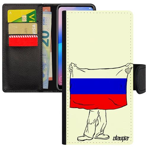 Coque Pour Iphone 15 Pro Cuir Rabat Porte Cartes Silicone Drapeau Russie Russe De Protection Coupe D'europe Basket Magnetique