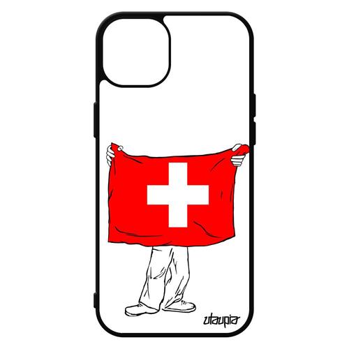 Coque Iphone 15+ Plus Silicone Drapeau Suisse Case Coupe D'europe Football Euro Jeux Olympiques Switzerland Jo Made In France
