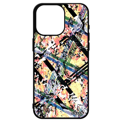 Coque Carreau Tartan De Protection Iphone 15 Pro Max Silicone Orange Texture Etui Coloré Design Geometrique Personnalisé Motif