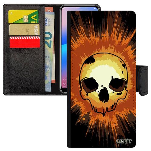 Coque Samsung Galaxy S23 Fe Portefeuille Tete De Mort Crane Old School Halloween Fantastique Aimantée Motif Case Pirate Enfer Orange