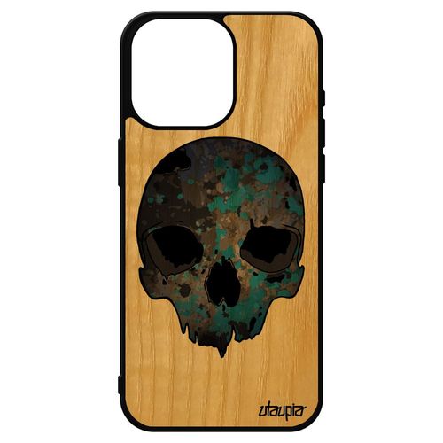 Coque Tete De Mort Iphone 15 Pro Max En Bois Silicone Antichoc Graffitti Case Bumper Garcon 1000 Go Horreur Punk Rock Gothique
