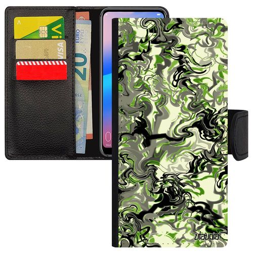 Coque Iphone 15 Pro Max Simili Cuir Rabat Portefeuille Marbre Fond Motif Forme Etui Antichoc Ondulé Telephone Vert Leather De