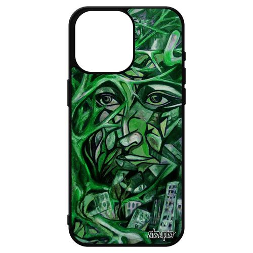 Coque Iphone 15 Pro Max Silicone Portrait Street Art Motif Femme Arbre Souple Artisanat Cadeau Case Immeubles Portable Vert De